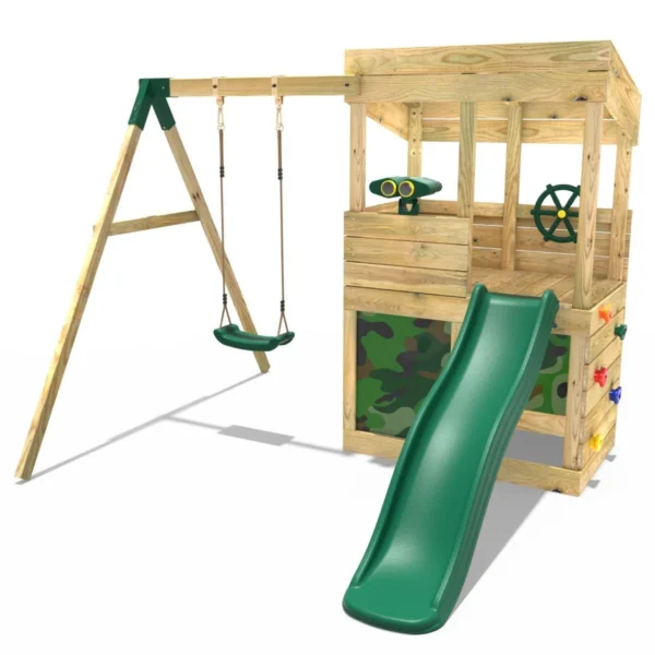 Rebo Wooden Lookout Tower Playhouse with 6ft Slide & Swing - Yellowstone Camouflage