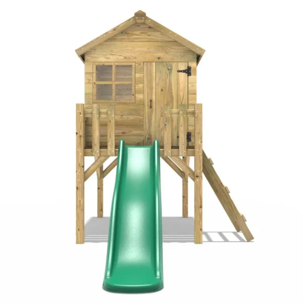 Rebo Orchard 4FT x 4FT Wooden Playhouse On 900mm Deck + 6FT Slide – Swan D Green - Image 4