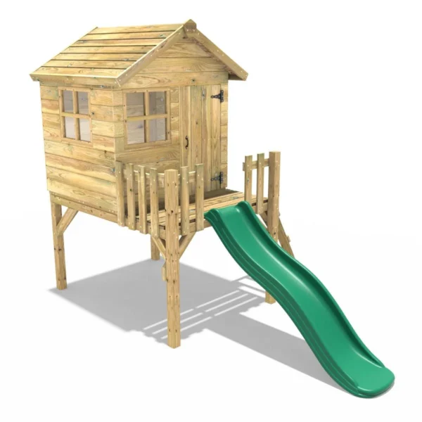 Rebo Orchard 4FT x 4FT Wooden Playhouse On 900mm Deck + 6FT Slide – Swan D Green - Image 3