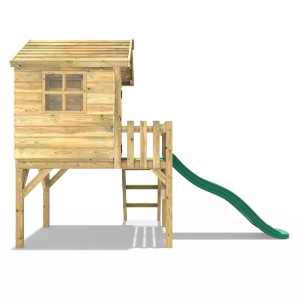 Rebo Orchard 4FT x 4FT Wooden Playhouse On 900mm Deck + 6FT Slide – Swan D Green - Image 2