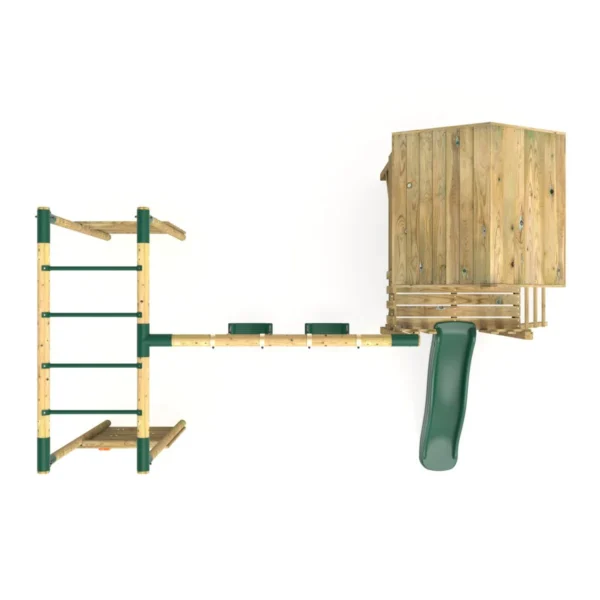 Rebo Orchard 4FT Wooden Playhouse, Swings, Monkey Bars, Deck & 6FT Slide – Venus Green - Image 2