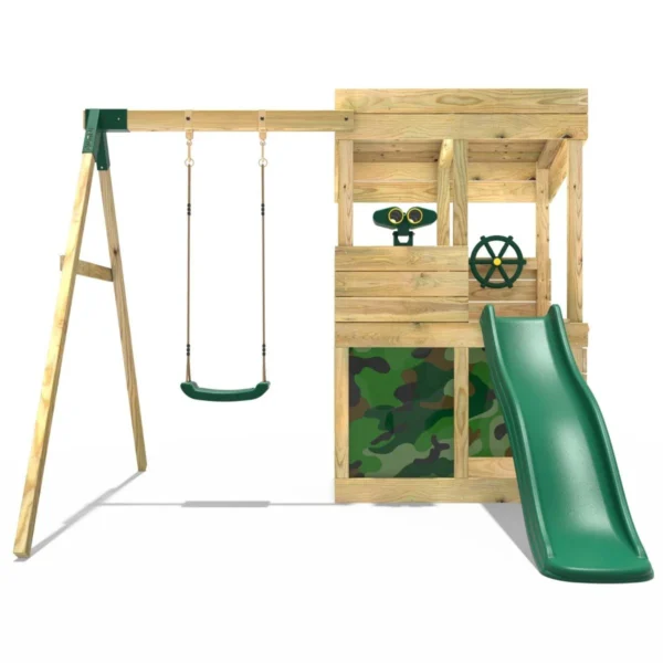 Rebo Wooden Lookout Tower Playhouse with 6ft Slide & Swing - Yellowstone Camouflage - Image 4