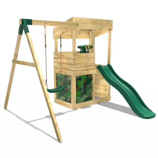 Rebo Wooden Lookout Tower Playhouse with 6ft Slide & Swing - Yellowstone Camouflage - Image 3