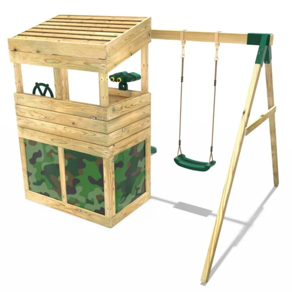 Rebo Wooden Lookout Tower Playhouse with 6ft Slide & Swing - Yellowstone Camouflage - Image 2