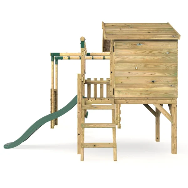 Rebo Orchard 4FT Wooden Playhouse, Swings, Monkey Bars, Deck & 6FT Slide – Venus Green - Image 3