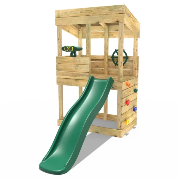 Rebo Wooden Lookout Tower Playhouse with 6ft Slide - Lookout with Adventure Pack