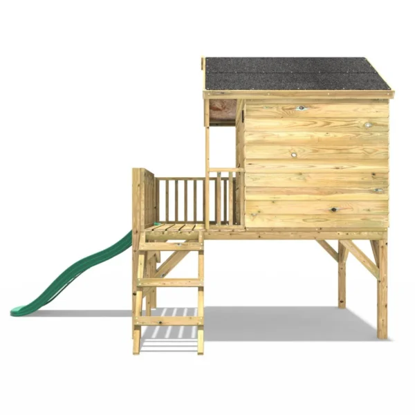 Rebo 5FT x 5FT Childrens Wooden Garden Playhouse on Deck with 6ft Slide - Pheasant Green - Image 2