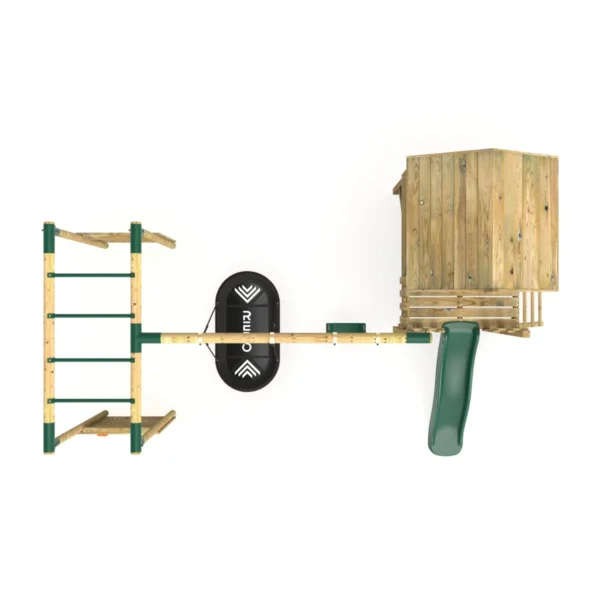 Rebo Orchard 4FT Wooden Playhouse, Swings, Monkey Bars, Deck & 6FT Slide – Sage Green - Image 2