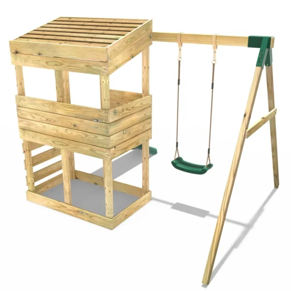 Rebo Wooden Lookout Tower Playhouse with 6ft Slide & Swing - Arches - Image 2