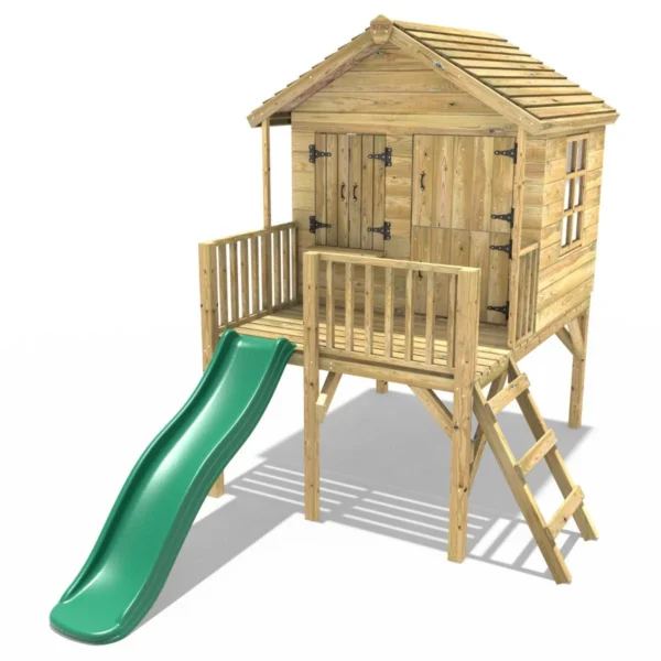 Rebo 5FT x 5FT Childrens Wooden Garden Playhouse on Deck with 6ft Slide - Nightingale Green