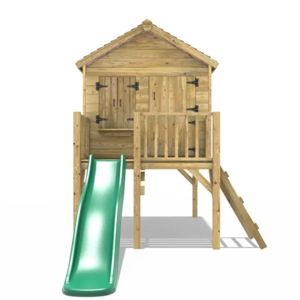 Rebo 5FT x 5FT Childrens Wooden Garden Playhouse on Deck with 6ft Slide - Nightingale Green - Image 4