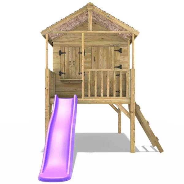 Rebo 5FT x 5FT Childrens Wooden Garden Playhouse on Deck with 6ft Slide - Falcon Purple - Image 4