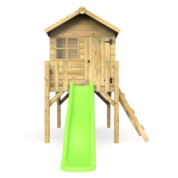 Rebo Orchard 4FT x 4FT Wooden Playhouse On 900mm Deck + 6FT Slide – Swan L Green - Image 4