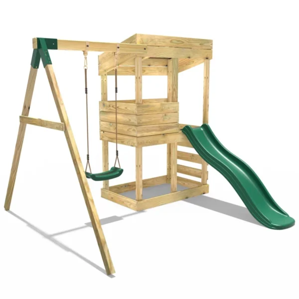 Rebo Wooden Lookout Tower Playhouse with 6ft Slide & Swing - Arches - Image 2