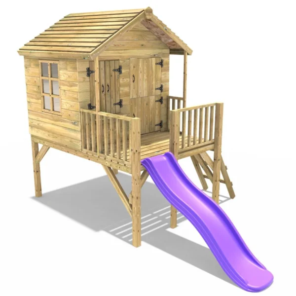 Rebo 5FT x 5FT Childrens Wooden Garden Playhouse on Deck with 6ft Slide - Nightingale Purple - Image 4