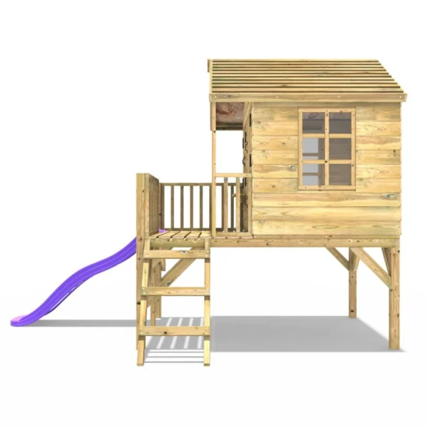 Rebo 5FT x 5FT Childrens Wooden Garden Playhouse on Deck with 6ft Slide - Nightingale Purple - Image 3