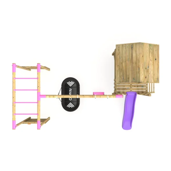 Rebo Orchard 4FT Wooden Playhouse, Swings, Monkey Bars, Deck & 6FT Slide – Sage Purple - Image 2