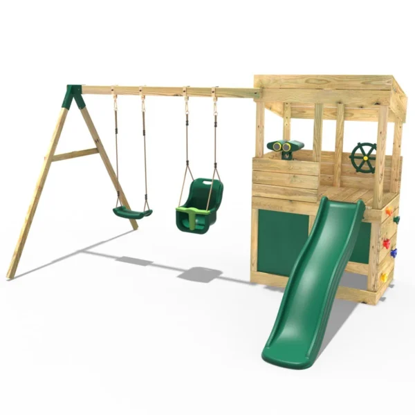 Rebo Wooden Lookout Tower Playhouse with 6ft Slide & Swing - Zion