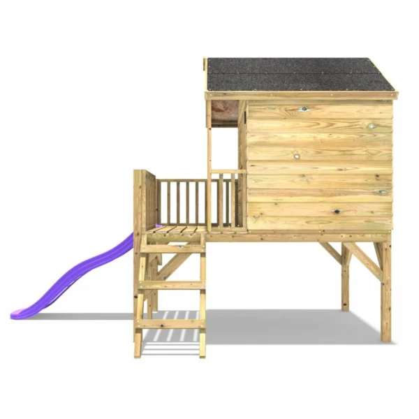 Rebo 5FT x 5FT Childrens Wooden Garden Playhouse on Deck with 6ft Slide - Pheasant Purple - Image 4