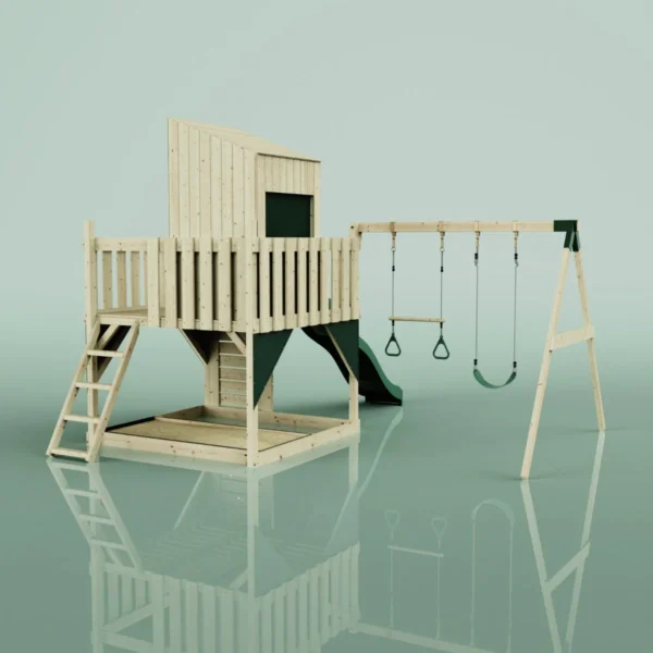 PolarPlay Kids Climbing Tower & Playhouse - Swing Solveig Green - Image 3