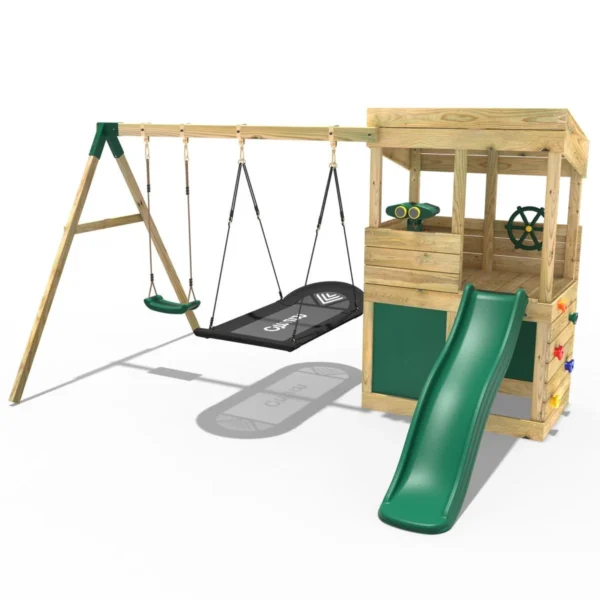 Rebo Wooden Lookout Tower Playhouse with 6ft Slide & Swing - Yosemite