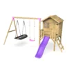 Rebo Orchard 4FT x 4FT Wooden Playhouse + Swings, 900mm Deck & 6FT Slide - Sage Purple