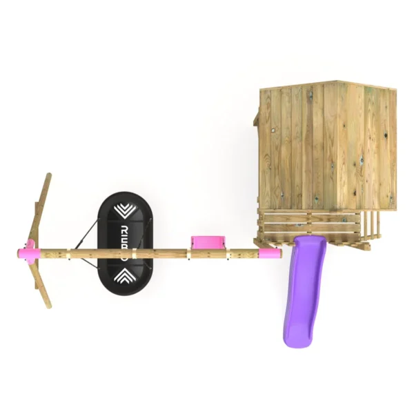 Rebo Orchard 4FT x 4FT Wooden Playhouse + Swings, 900mm Deck & 6FT Slide - Sage Purple - Image 2