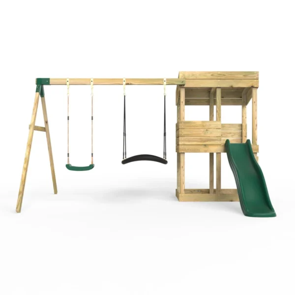 Rebo Wooden Lookout Tower Playhouse with 6ft Slide & Swing - Badlands - Image 4