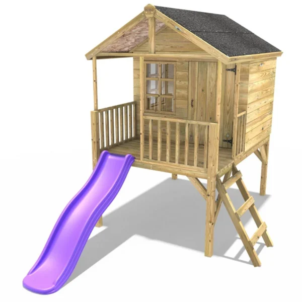 Rebo 5FT x 5FT Childrens Wooden Garden Playhouse on Deck with 6ft Slide - Partridge Purple