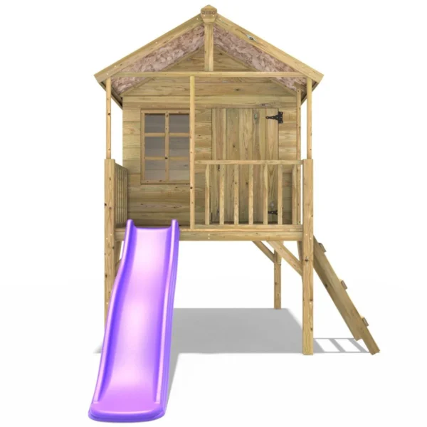 Rebo 5FT x 5FT Childrens Wooden Garden Playhouse on Deck with 6ft Slide - Partridge Purple - Image 4