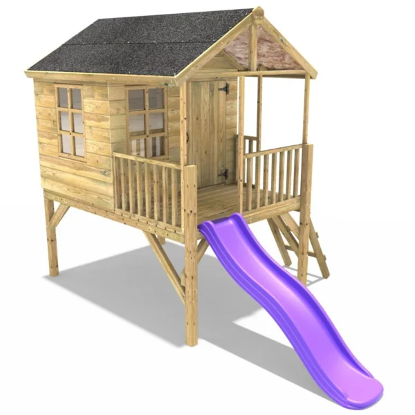 Rebo 5FT x 5FT Childrens Wooden Garden Playhouse on Deck with 6ft Slide - Partridge Purple - Image 3