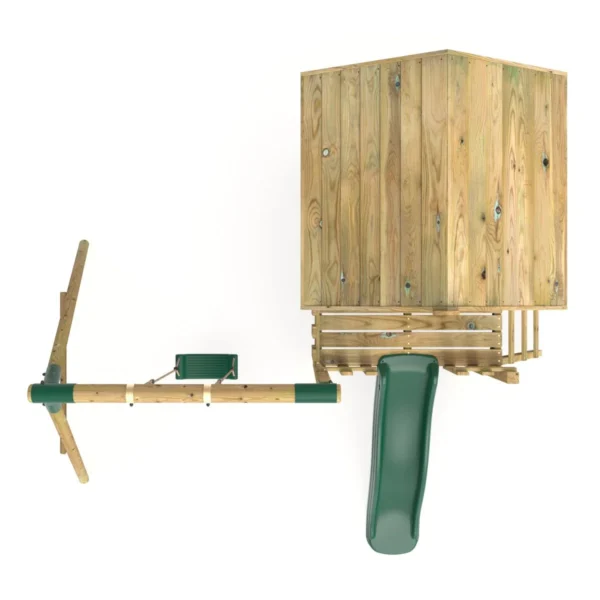 Rebo Orchard 4FT x 4FT Wooden Playhouse + Swings, 900mm Deck & 6FT Slide - Solar Green - Image 2