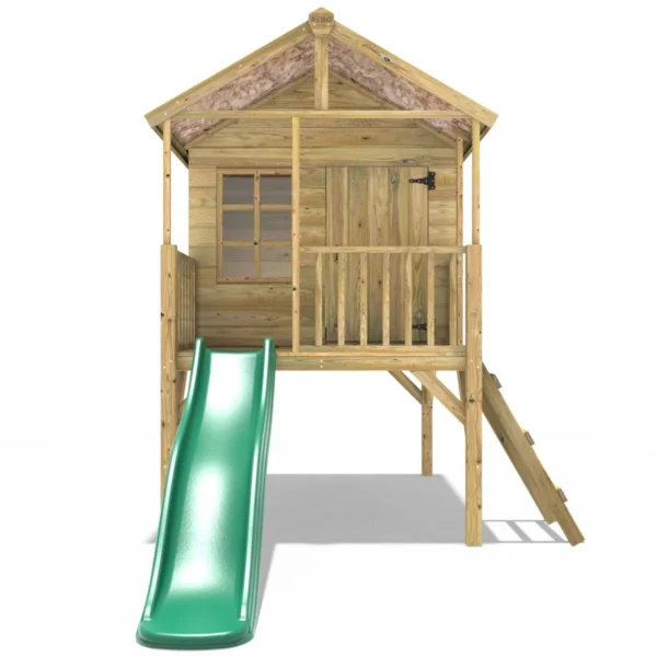 Rebo 5FT x 5FT Childrens Wooden Garden Playhouse on Deck with 6ft Slide - Partridge Green - Image 4