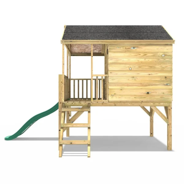 Rebo 5FT x 5FT Childrens Wooden Garden Playhouse on Deck with 6ft Slide - Partridge Green - Image 2