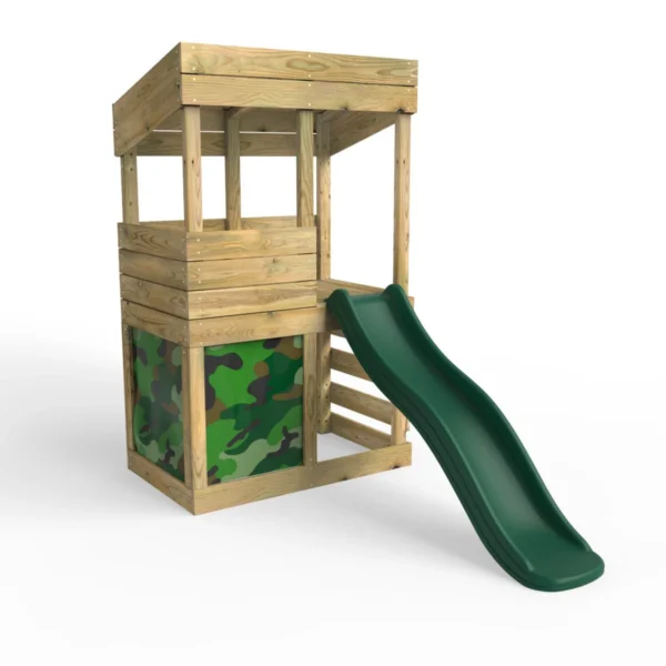 Rebo Wooden Lookout Tower Playhouse with 6ft Slide - Lookout with Den Pack Camouflage - Image 2