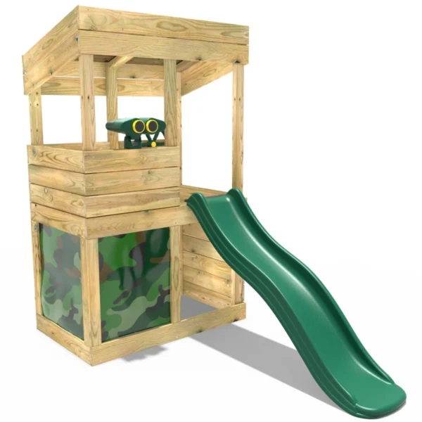 Rebo Wooden Lookout Tower Playhouse with 6ft Slide - Lookout with Den & Adventure Camouflage - Image 2