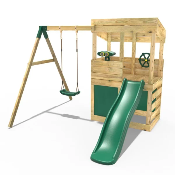 Rebo Wooden Lookout Tower Playhouse with 6ft Slide & Swing - Yellowstone