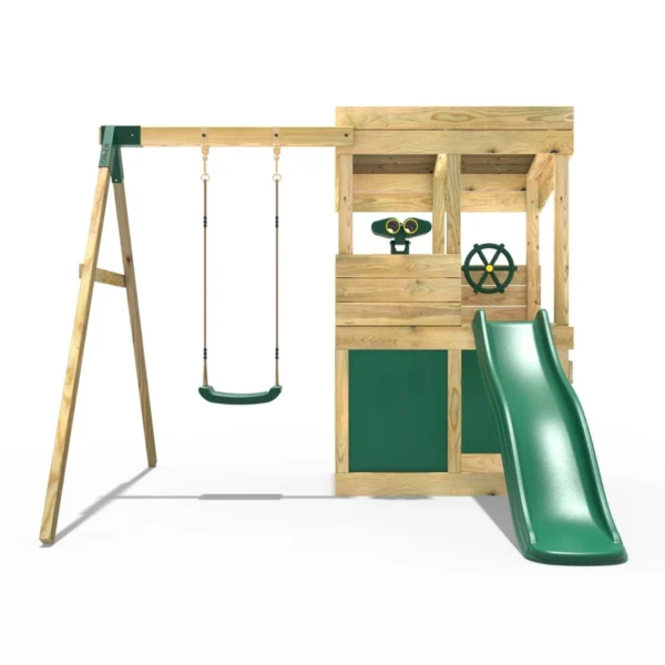 Rebo Wooden Lookout Tower Playhouse with 6ft Slide & Swing - Yellowstone - Image 4