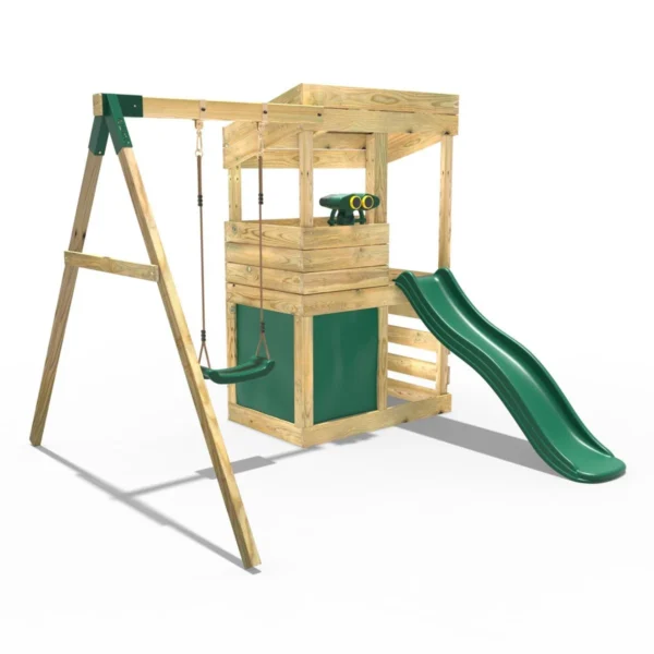 Rebo Wooden Lookout Tower Playhouse with 6ft Slide & Swing - Yellowstone - Image 2