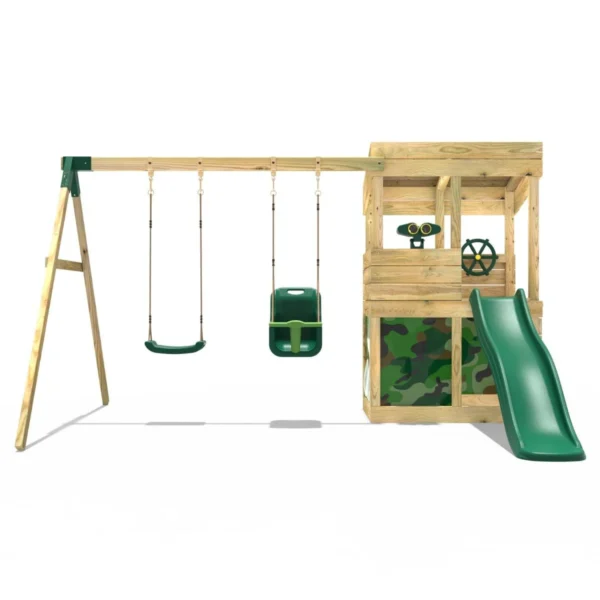 Rebo Wooden Lookout Tower Playhouse with 6ft Slide & Swing - Zion Camouflage - Image 4