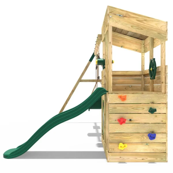 Rebo Wooden Lookout Tower Playhouse with 6ft Slide & Swing - Zion Camouflage - Image 3