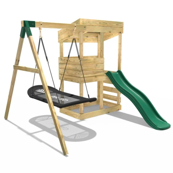 Rebo Wooden Lookout Tower Playhouse with 6ft Slide & Swing - Cascades - Image 3