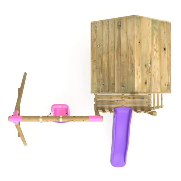 Rebo Orchard 4FT x 4FT Wooden Playhouse + Swings, 900mm Deck & 6FT Slide - Pluto Purple - Image 2