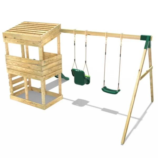 Rebo Wooden Lookout Tower Playhouse with 6ft Slide & Swing - Everglades - Image 2