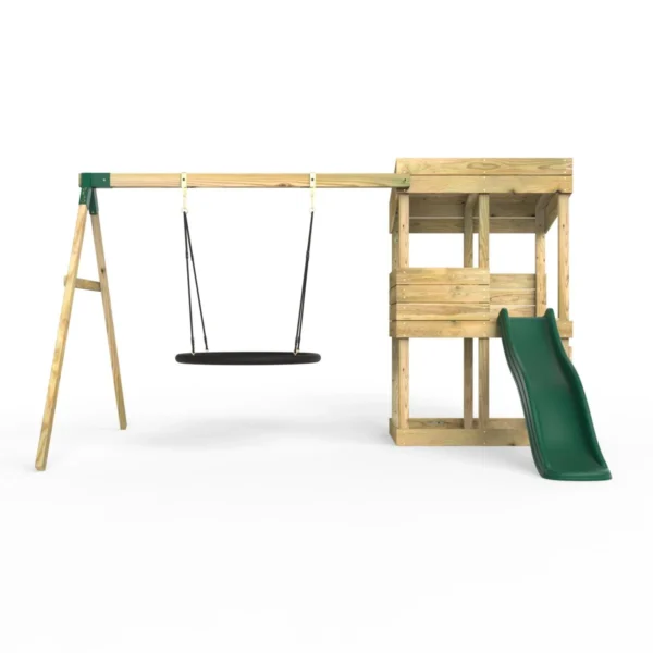 Rebo Wooden Lookout Tower Playhouse with 6ft Slide & Swing - Redwood - Image 4