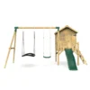 Rebo Orchard 4FT x 4FT Wooden Playhouse + Swings, 900mm Deck & 6FT Slide - Sage Green - Image 4