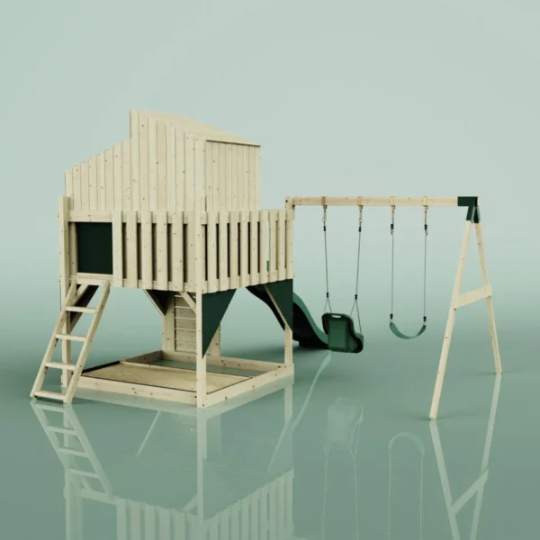 PolarPlay Kids Climbing Tower & Playhouse - Swing Jari Green - Image 2