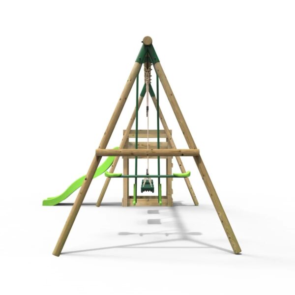 Rebo Wooden Swing Set plus Deck & Slide - Neptune Green - Image 2