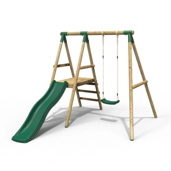 Rebo Apollo Wooden Swing Set with Platform and Slide - Green