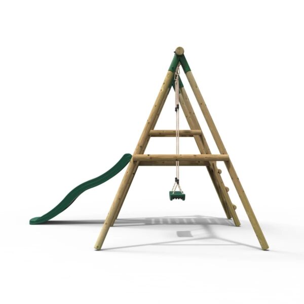 Rebo Apollo Wooden Swing Set with Platform and Slide - Green - Image 3